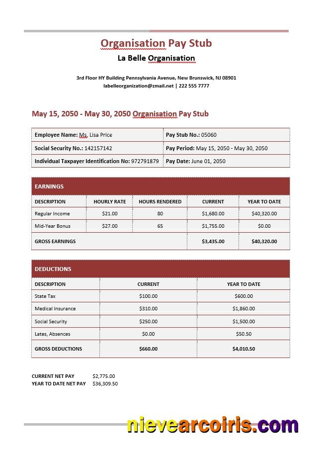 La Belle Organisation Paystub